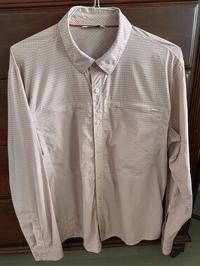 Simms Red and White Microcheck Long-Sleeve Button performance sun Shirt